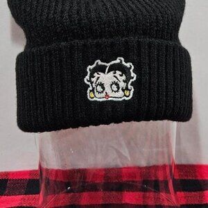 New RETRO BLACK BETTY BOOP CUFFED KNIT BEANIE HAT  ADULT